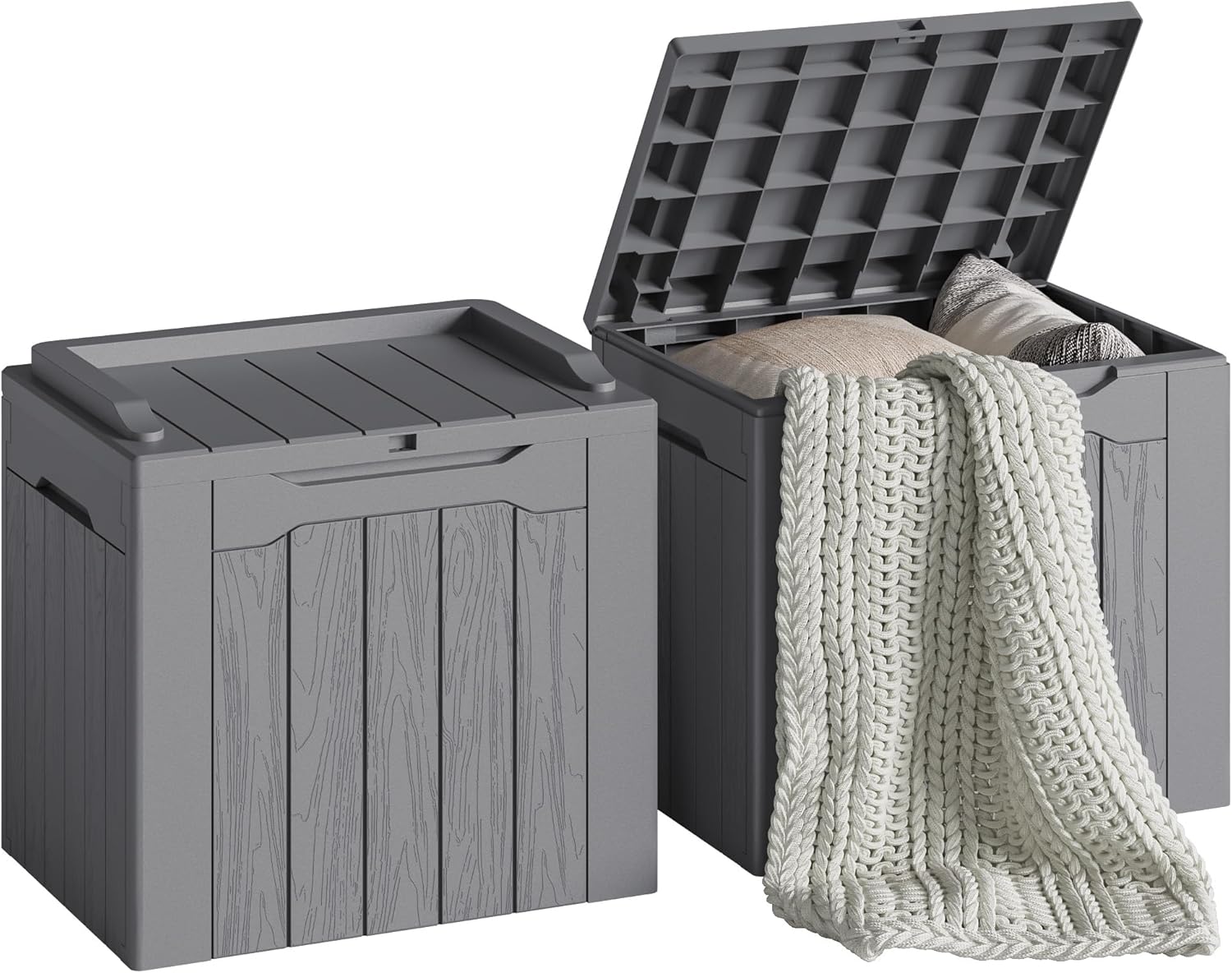 Devoko 78 Gallon Deck Box, Waterproof Resin Outdoor Storage Box for Outside and Patio, Outdoor Storage Bench Lockable for Patio Furniture, Garden Tools and Pool Supplies (Black, 78 Gallon)