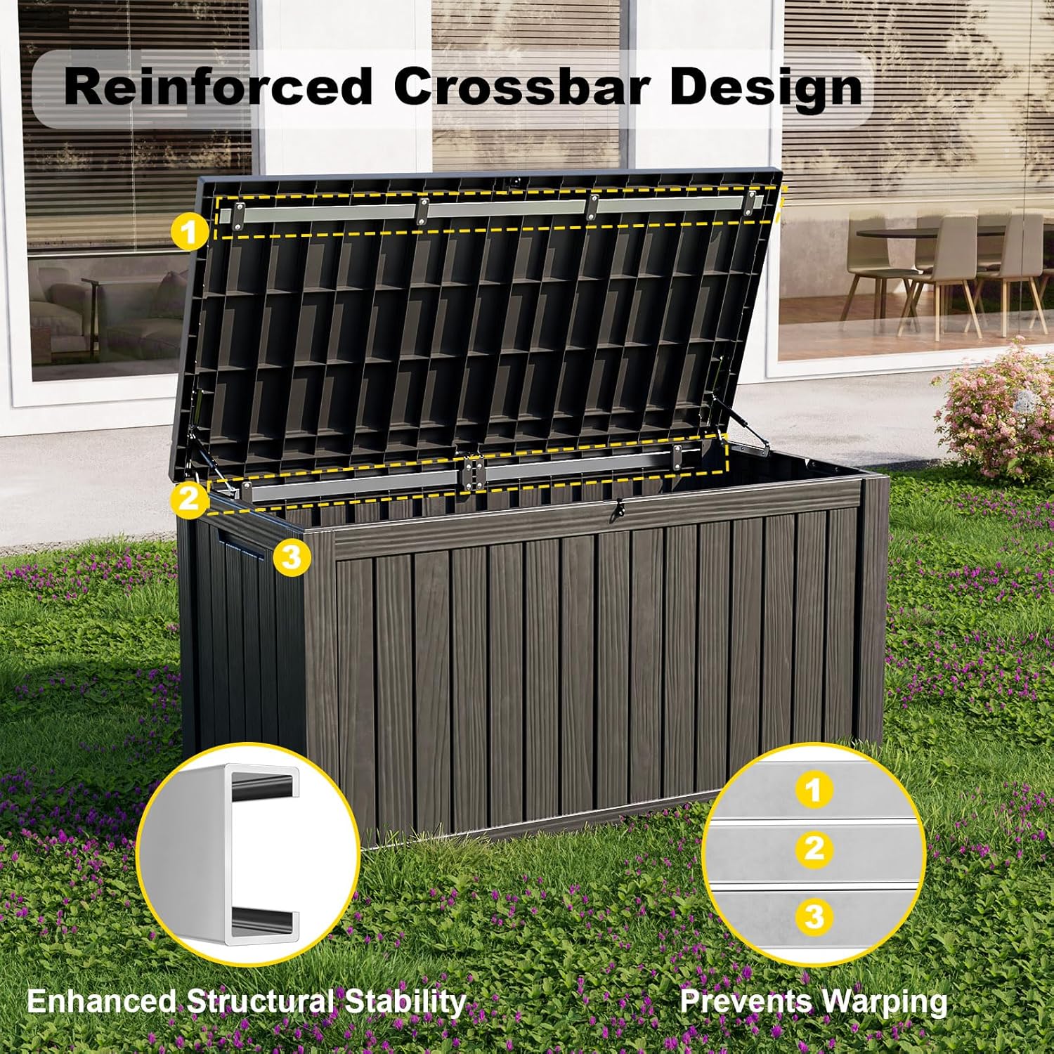 MAIUSCOLI 150 Gallon Waterproof Outdoor Storage Box,Resin Deck Box,Lockable Outside Storage Box Container for Patio Furniure,Garden,Tools (150 Gallon,Black)