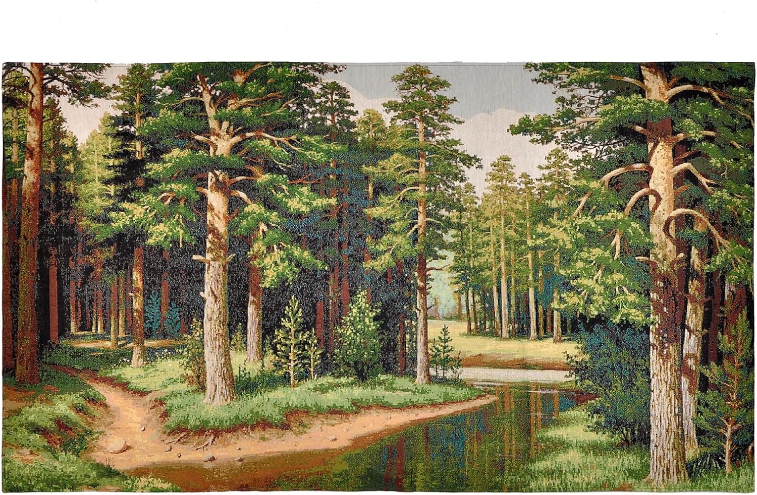 Vintage Nature Tapestry Wall Hanging Set with Telescopic Rod & Tassels - Jacquard Woven Fabric Aesthetic Lake & Mountain Landscape Wall Tapestry for Bedroom/Living Room Decor Green Art (42"x27")