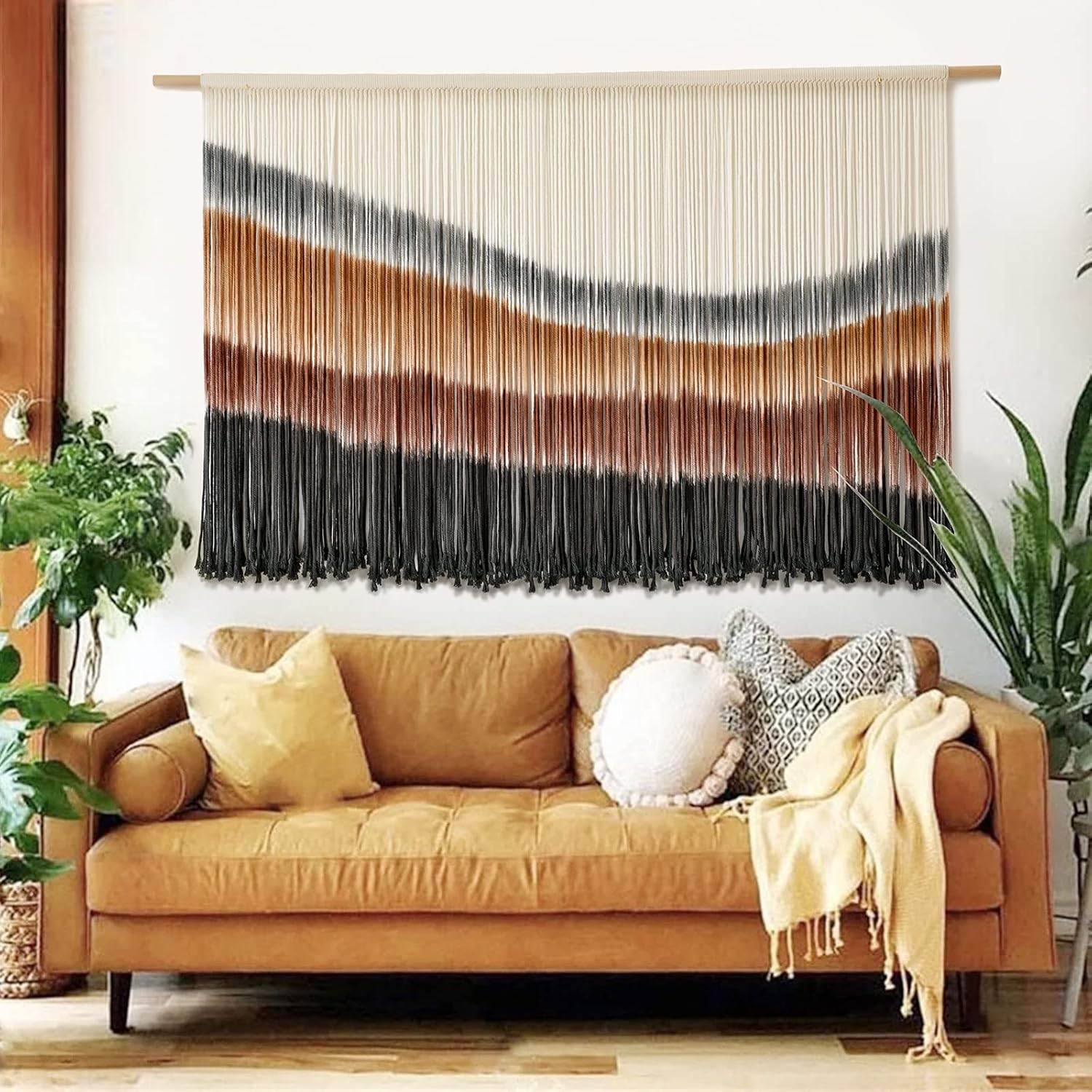 Flber Macrame Wall Hanging Extra Large Dip-Dyed Coastal Tapestry Boho Wall Decor for Living Room Bedroom Above Couch 57" W x 35" L
