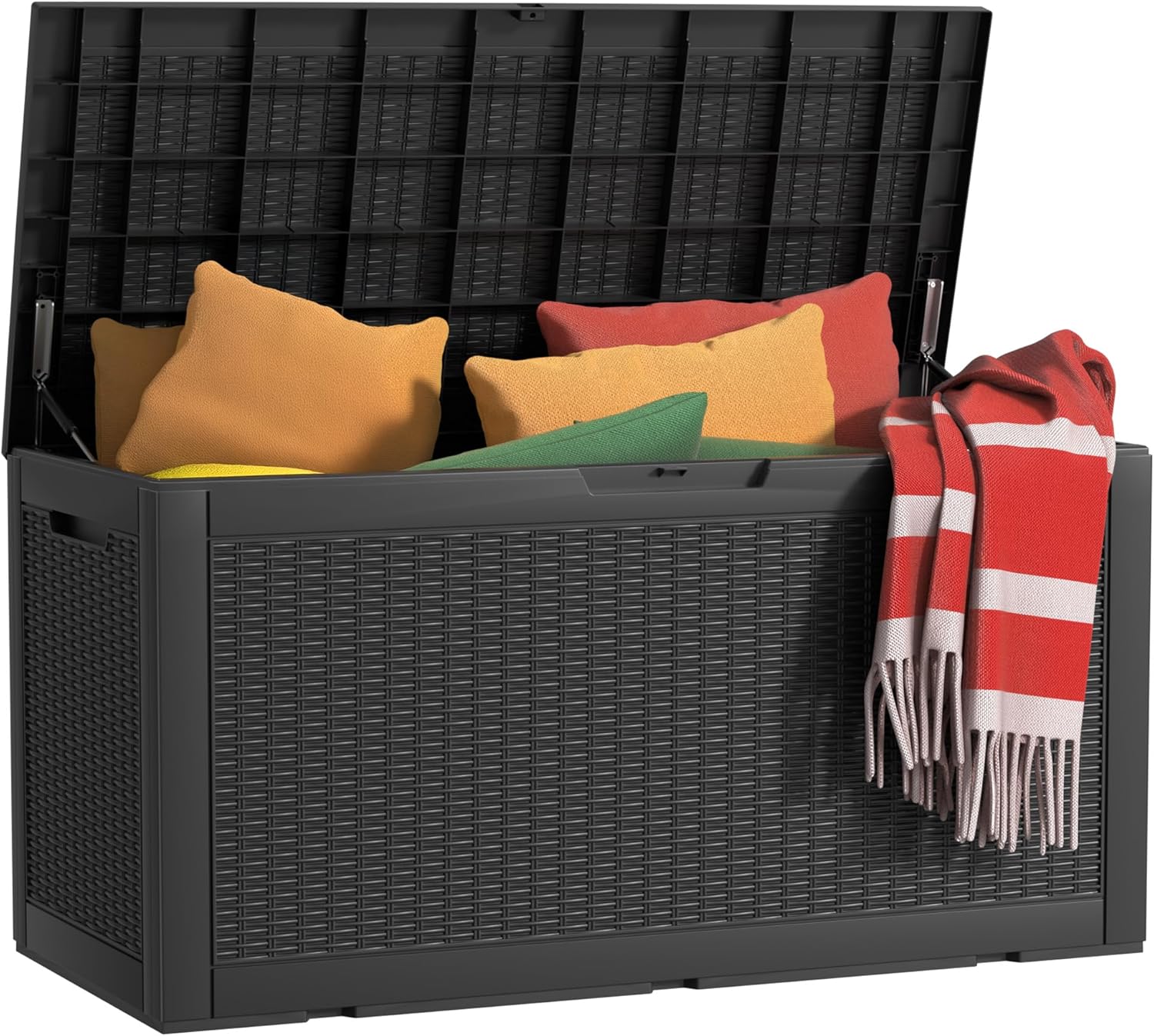 MAIUSCOLI 150 Gallon Waterproof Outdoor Storage Box,Resin Deck Box,Lockable Outside Storage Box Container for Patio Furniure,Garden,Tools (150 Gallon,Black)