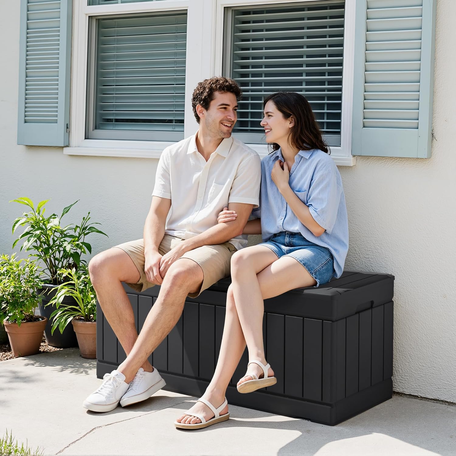 Devoko 78 Gallon Deck Box, Waterproof Resin Outdoor Storage Box for Outside and Patio, Outdoor Storage Bench Lockable for Patio Furniture, Garden Tools and Pool Supplies (Black, 78 Gallon)