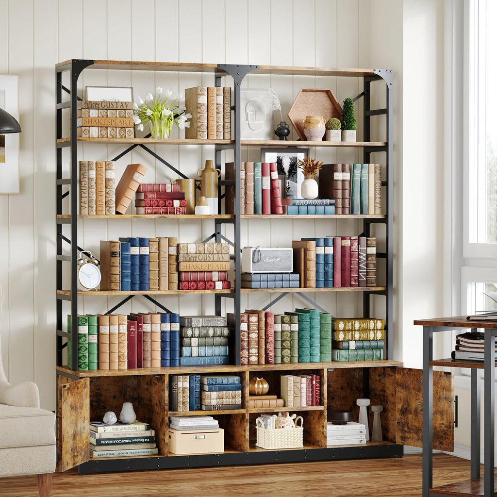 IRONCK Bookshelves 6 Tiers 73.1 inch Tall Industrial Bookshelf with Doors, Bookcase and Display Shelf, Open Storage Cabinet for Living Room, Home Office