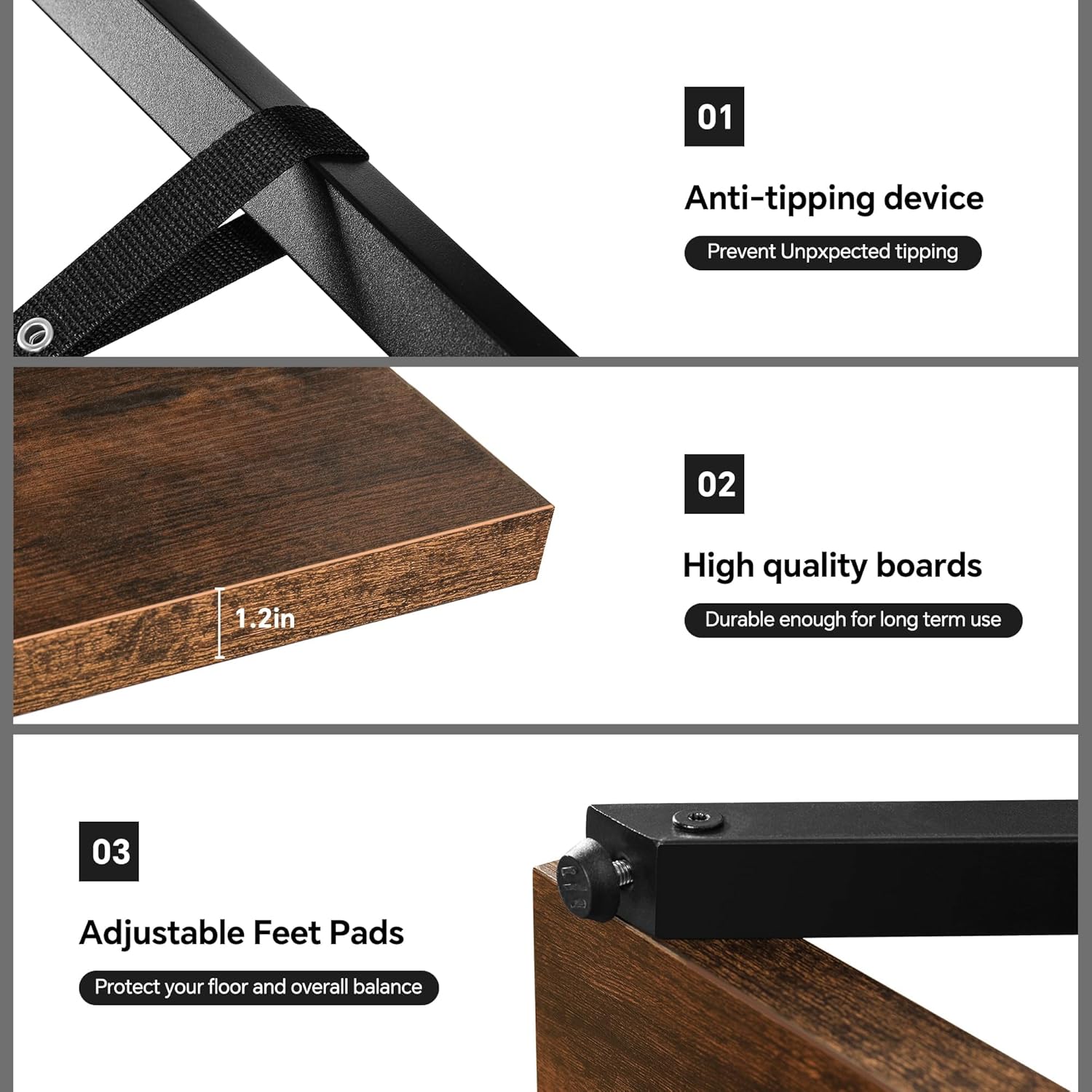 FUSUNBAO Industrial Bookshelf, Vintage 5-Tier Tall Bookcase with Wood and Metal Frame, Rustic Large Display Shelf for Home Office, 67" H x 47" L x 12" W, Rustic Brown