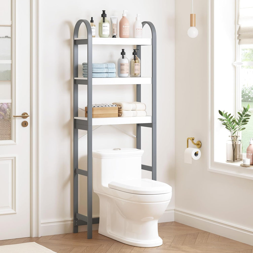 Spirich Over The Toilet Storage Shelf, 3-Tier Over Toilet Bathroom Organizer, Space-Saving Above Toilet Storage Shelf Rack with Bamboo Frame