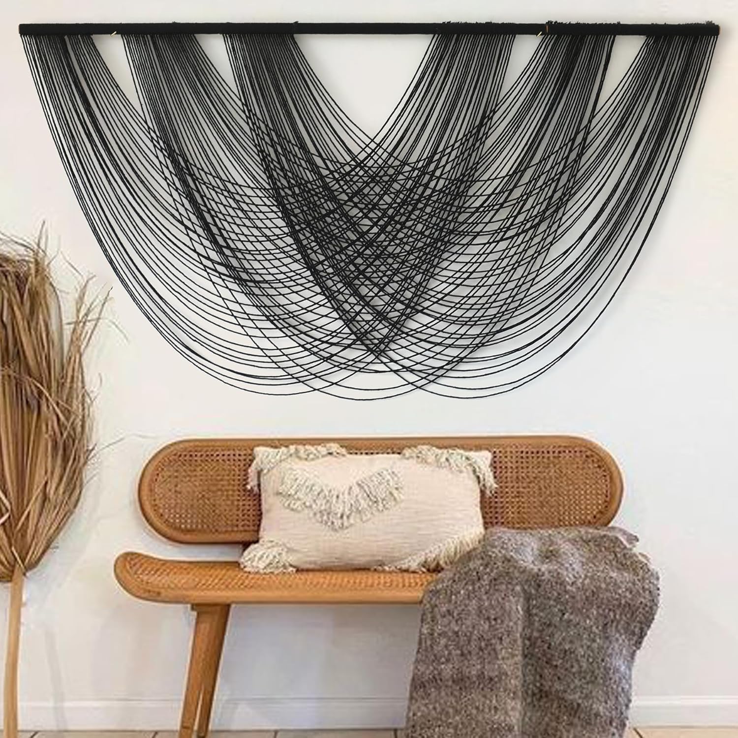 Macrame Wall Hanging Boho Wall Decor Tapestry Dip Dyed Ombre Moss Green Handmade Wall Art Woven Cotton Rope Backdrop with for Bedroom Living Room, 57" W x 39" L