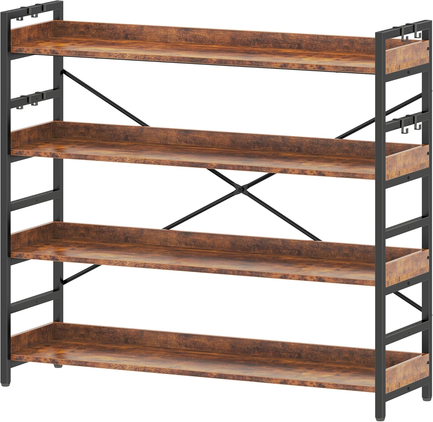 HCHQHS Bookshelf, Adjustable Industrial Bookcase, Vertical Tall Book Shelf, Wood and Black Metal Open Bookshelves for Home Office, Living Room, Bedroom (Rustic Brown, 6-Tier (31" W x 70" H))