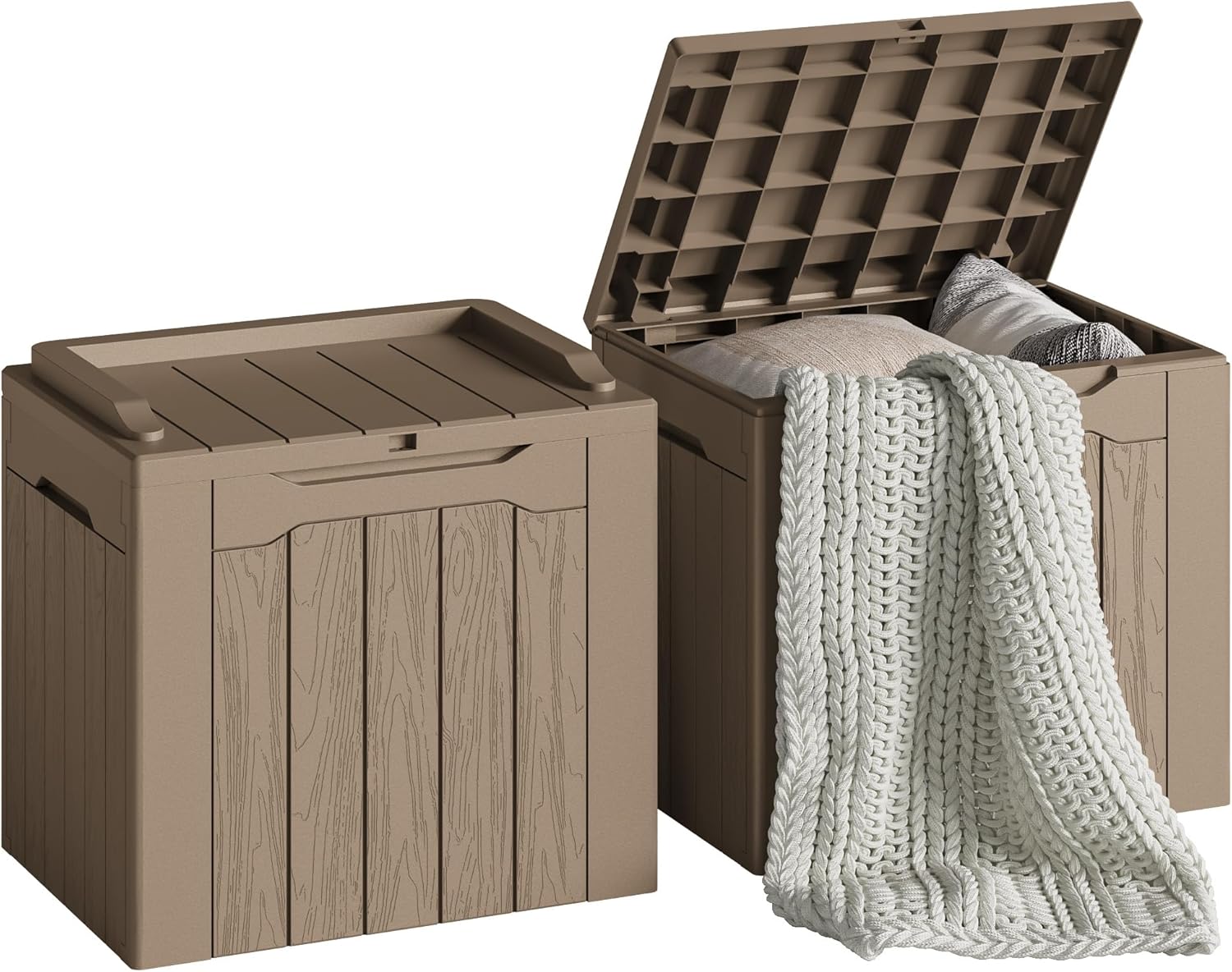 Devoko 78 Gallon Deck Box, Waterproof Resin Outdoor Storage Box for Outside and Patio, Outdoor Storage Bench Lockable for Patio Furniture, Garden Tools and Pool Supplies (Black, 78 Gallon)