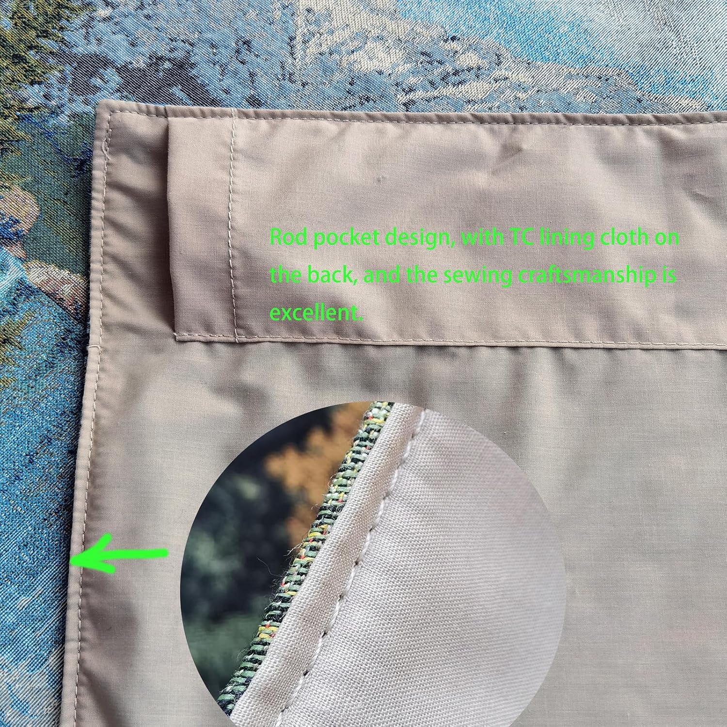 Vintage Nature Tapestry Wall Hanging Set with Telescopic Rod & Tassels - Jacquard Woven Fabric Aesthetic Lake & Mountain Landscape Wall Tapestry for Bedroom/Living Room Decor Green Art (42"x27")