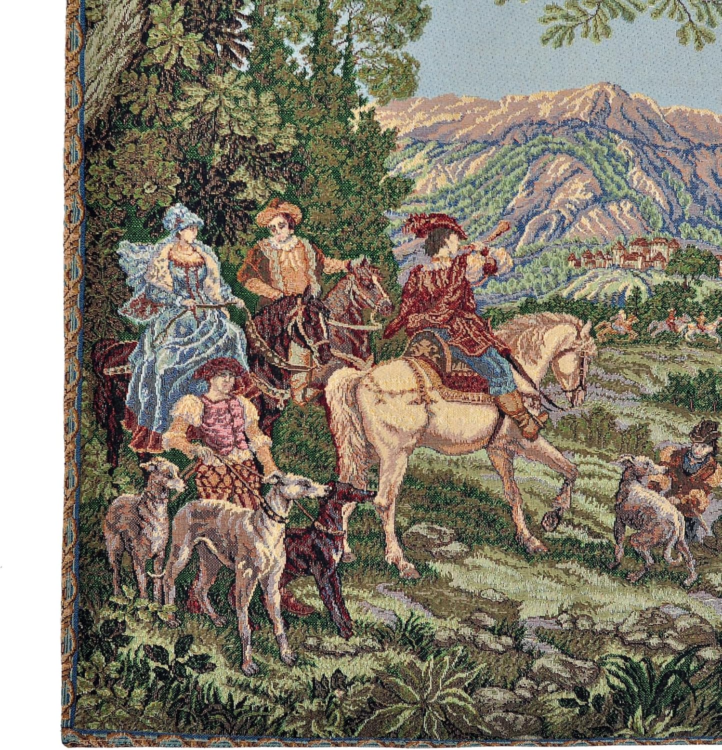 AureoMadis Woven Tapestry Wall Hanging - Large Vintage Medieval Renaissance Victorian Art Home Decor for Living Room Bedroom (34.5" W x 28.0" H) - Hunting Scene with lining