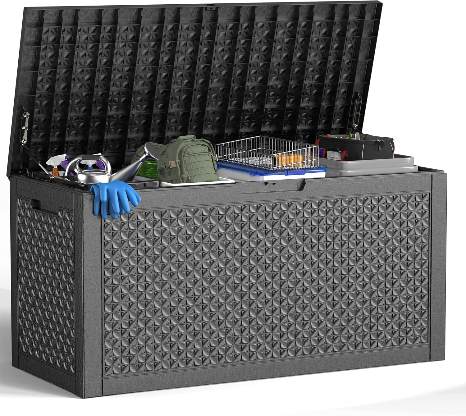 MAIUSCOLI 150 Gallon Waterproof Outdoor Storage Box,Resin Deck Box,Lockable Outside Storage Box Container for Patio Furniure,Garden,Tools (150 Gallon,Black)